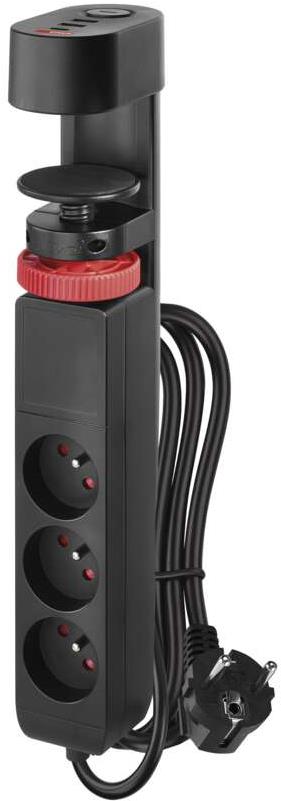 EMOS 3 zásuvky, 1,5 m, vypínač, USB čierny
