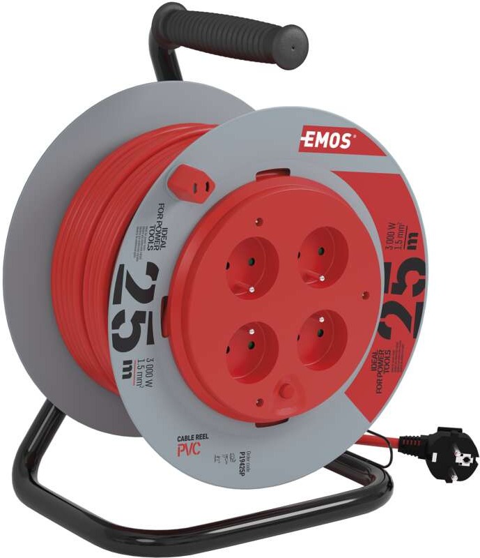 EMOS PVC kábel na bubne s pevným stredom – 4 zásuvky, 25 m, 1,5 mm2