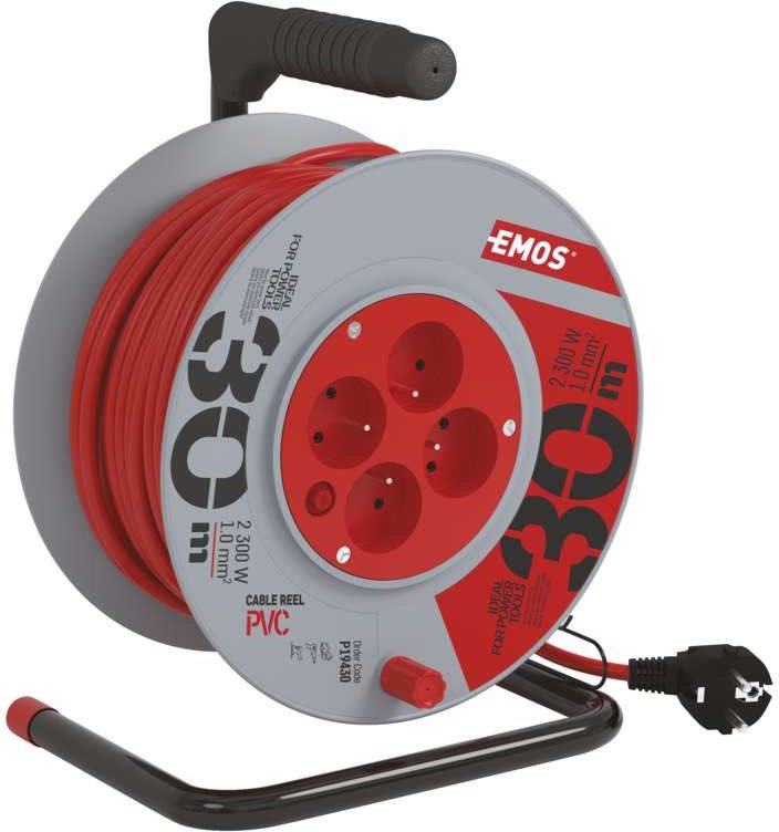 EMOS PVC predlžovací kábel na bubne – 4 zásuvky, 30 m, 1 mm2