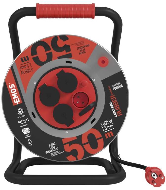 EMOS Guma-neoprén predlž. kábel, bubon kovový – 4z, 50 m, 1,5 mm2