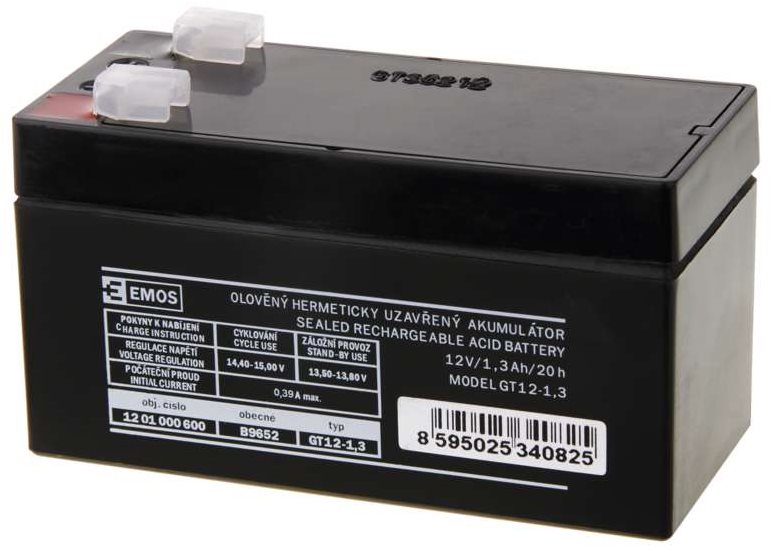 EMOS Bezúdržbový olovený akumulátor 12 V/1,3 Ah, faston 4,7 mm