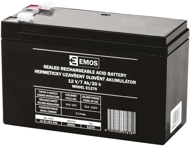 EMOS Bezúdržbový olovený akumulátor 12 V/7 Ah, faston 4,7 mm