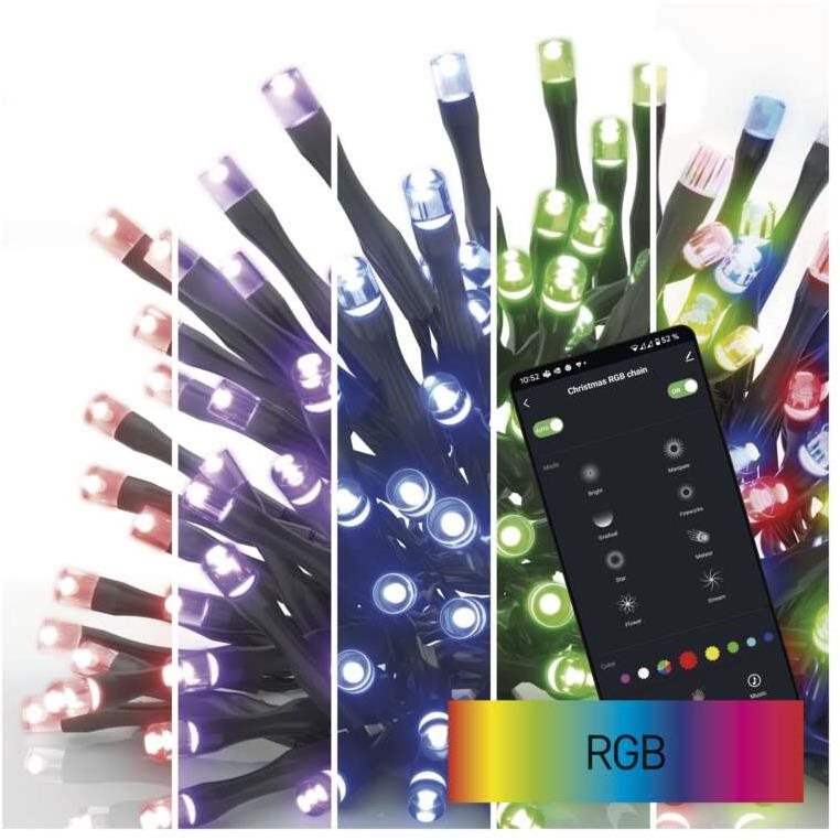 EMOS GoSmart LED vianočná reťaz, 8 m, vonkajšia aj vnútorná, RGB, programy, časovač, WiFi