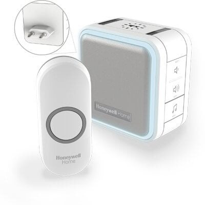 Honeywell DC515NP2 bezdrôtový zvonček Series 5, 150 m, 6 melódií, základňa do zásuvky biela, dizajn