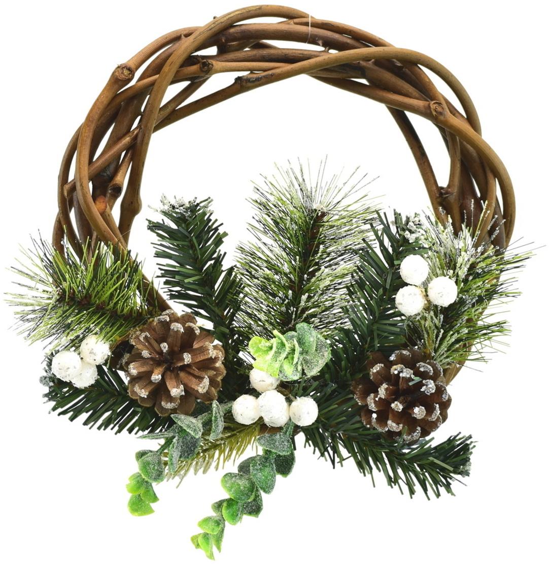 BerryHome Vianočný veniec – prútený zasnežený, 25 cm