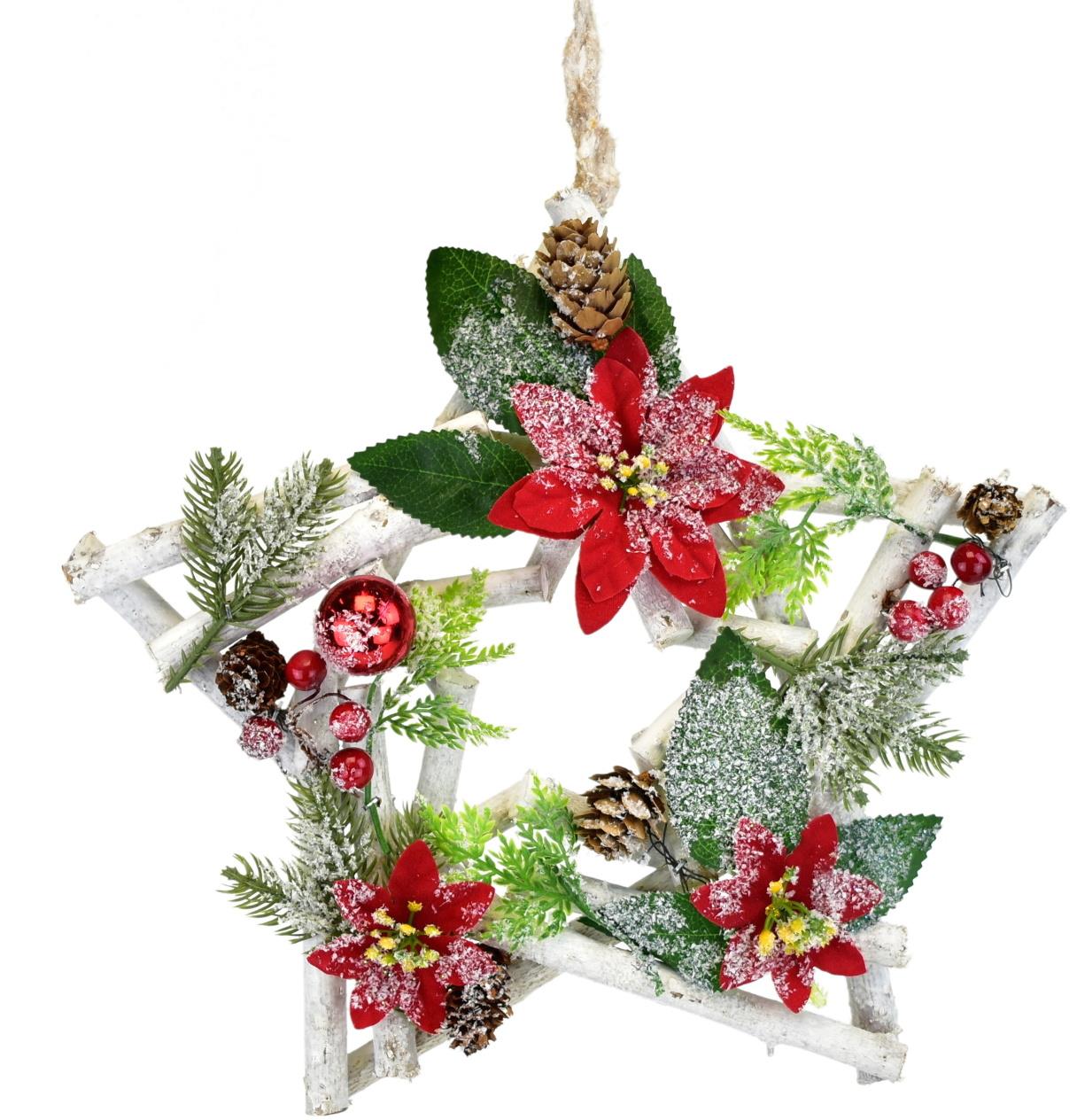 Dommio Vianočná dekorácia – hviezda s červenými poinsettiami 30 cm