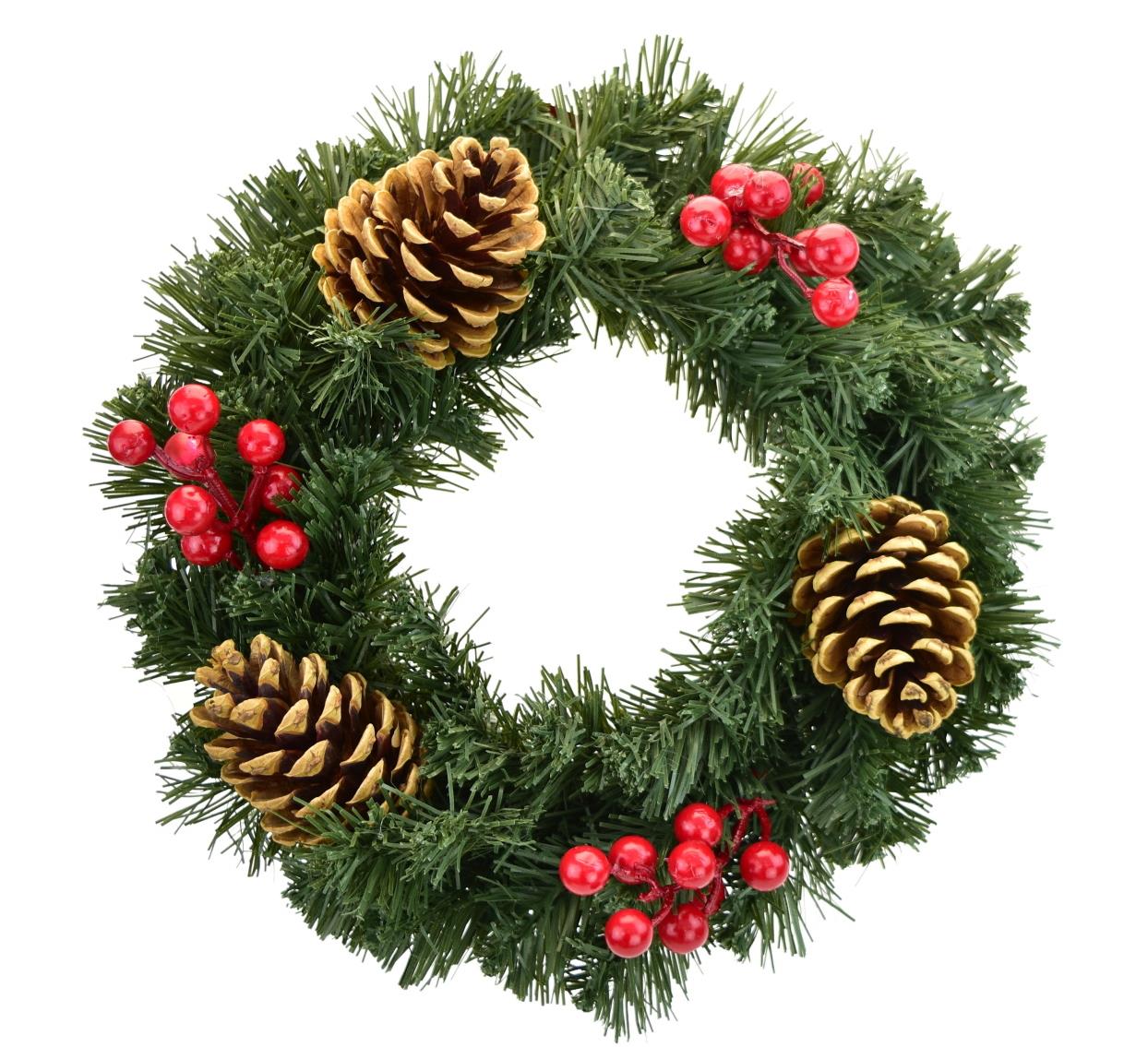BerryHome Vianočný veniec – zelený s bazou, 30 cm