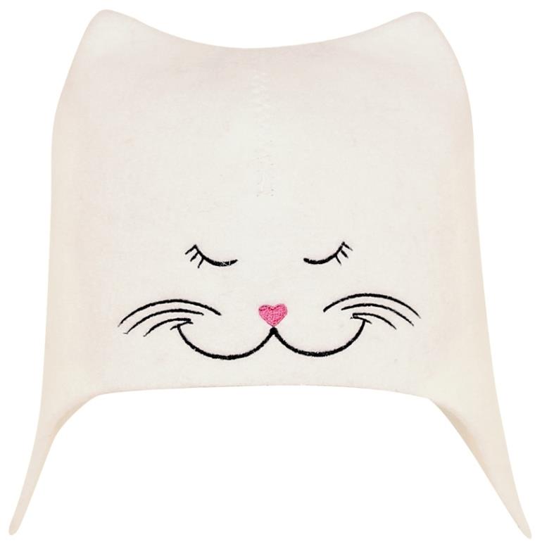 SOTRA Čiapka do sauny s výšivkou Mačička, vlna Merino