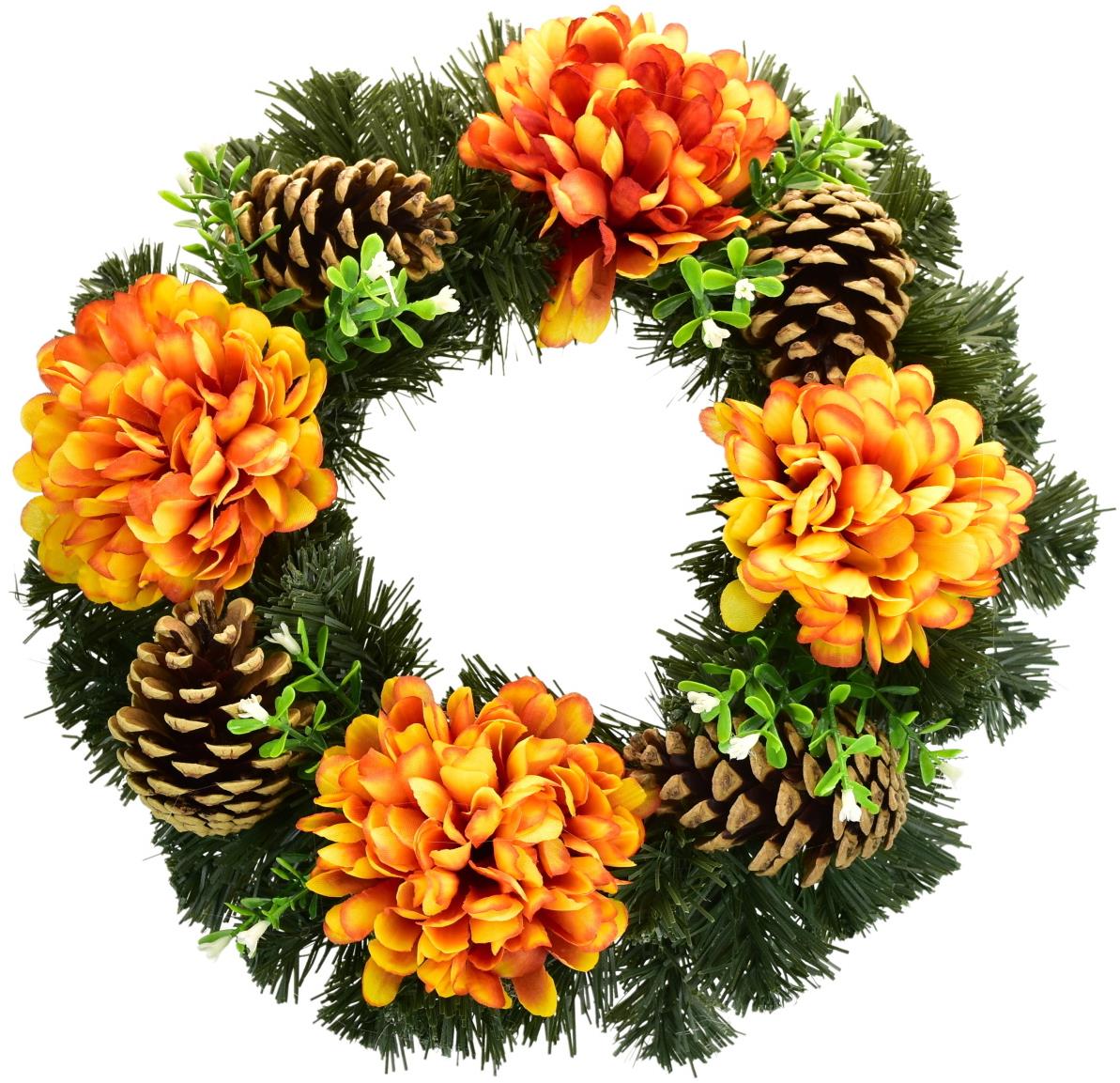 DOMMIO Dušičkový veniec s oranžovými chryzantémami, 30 cm