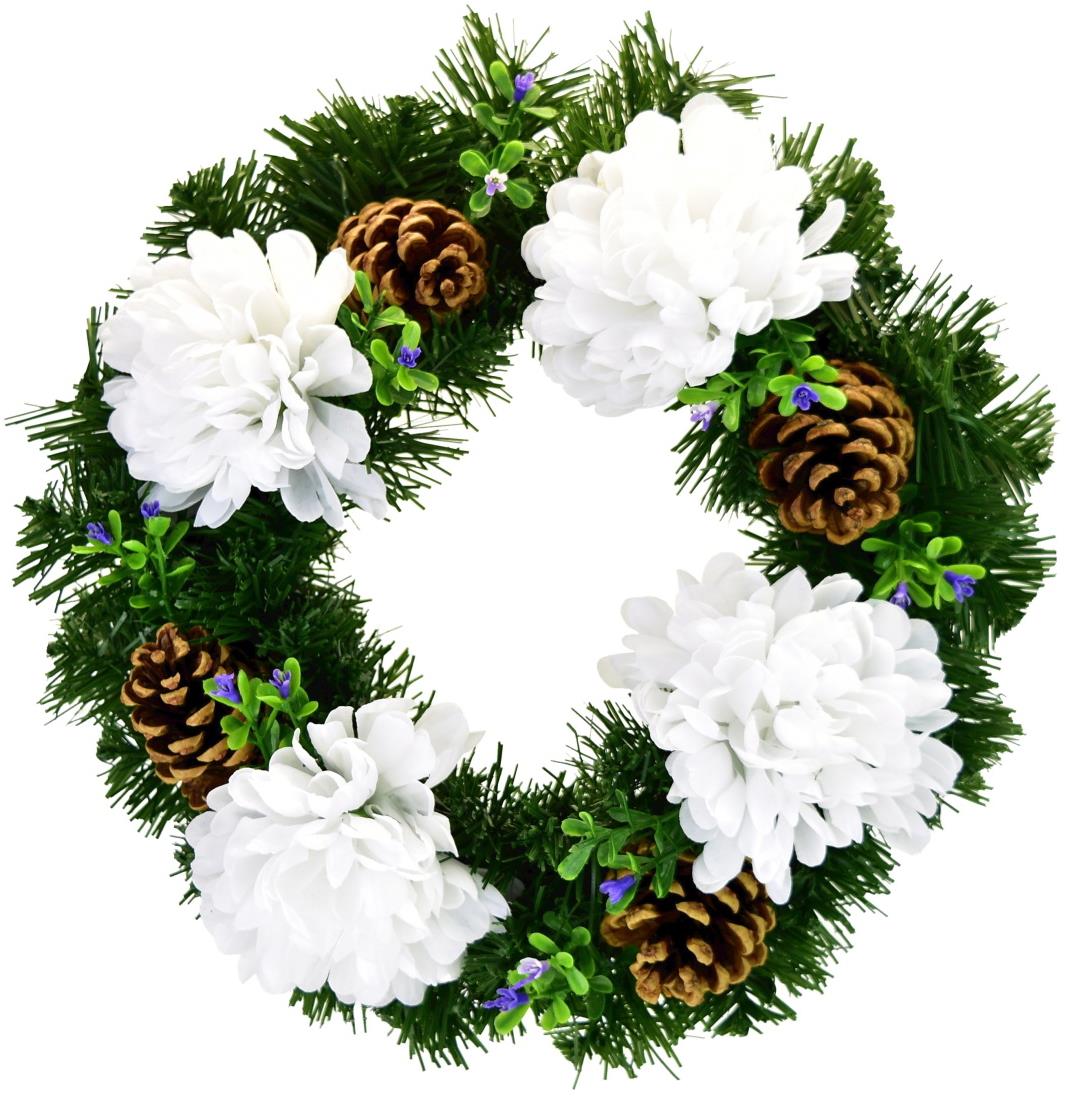 DOMMIO Dušičkový veniec s bielymi chryzantémami, 30 cm