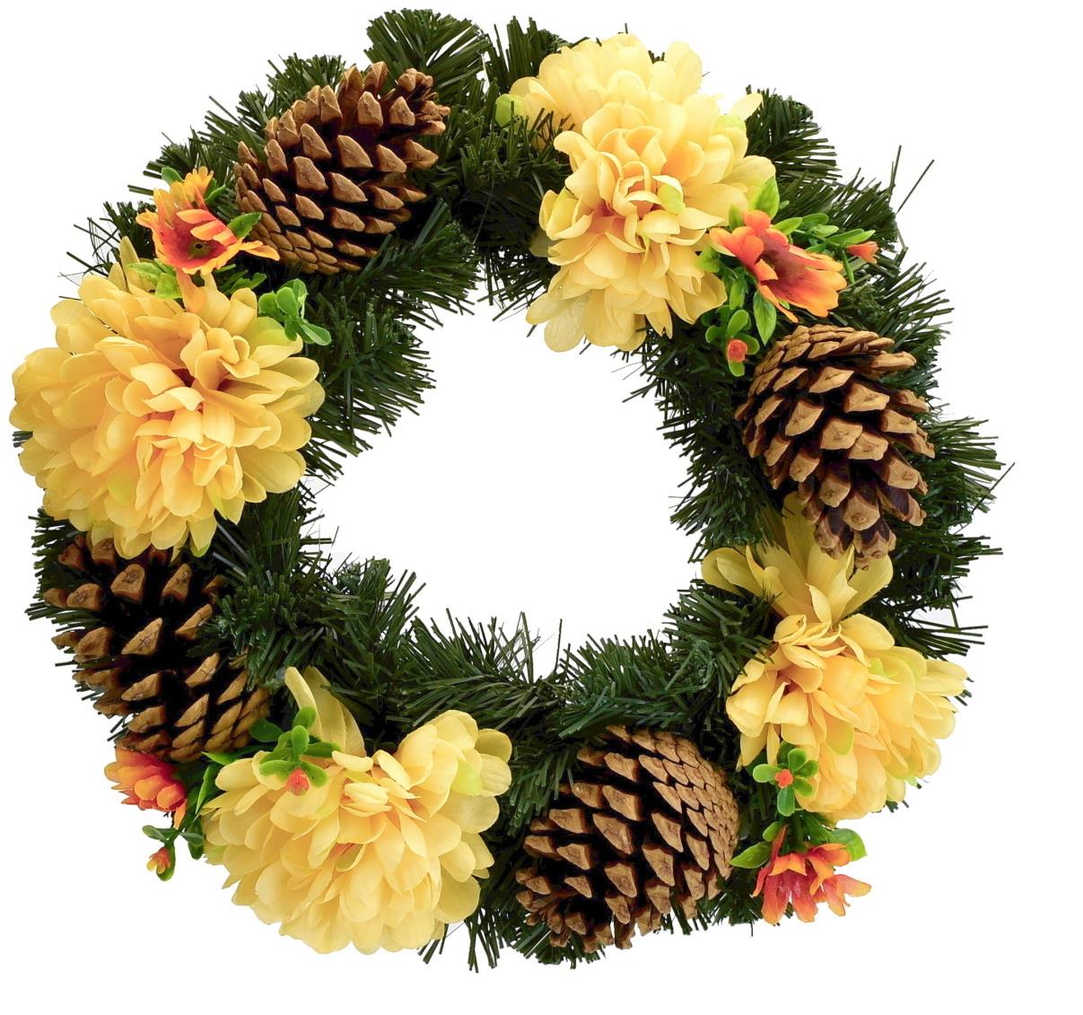 DOMMIO Dušičkový veniec so svetložltými chryzantémami, 30 cm
