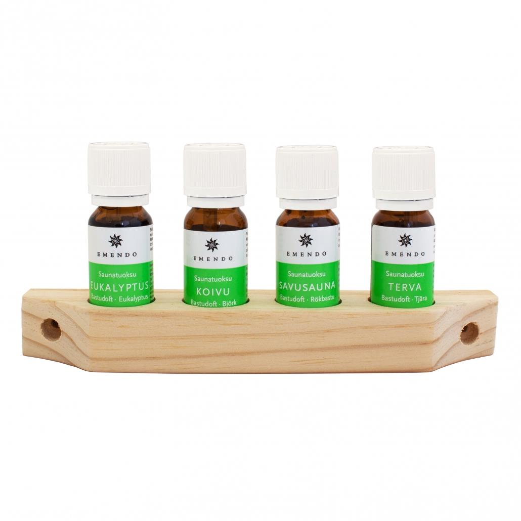 EMENDO OY Esencia do sauny PREMIUM, 4× 10 ml, prírodný držiačik