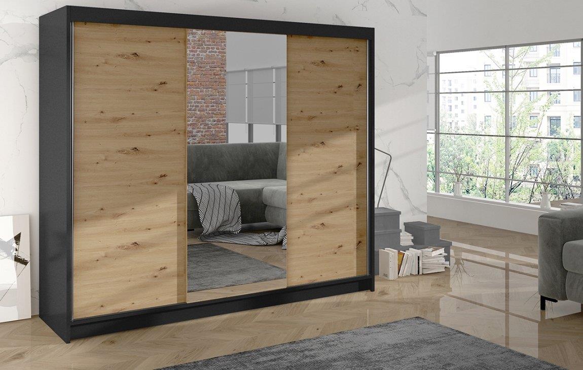 Nejlevnější nábytek Hardy I so zrkadlom, čierna/dub artisan