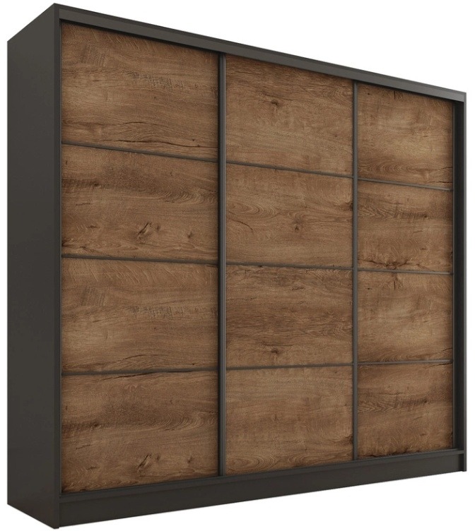 Nejlevnější nábytek Harazia 200 bez zrkadla, so 4 zásuvkami a 2 šatníkovými tyčami, čierny matný/dub lefkas