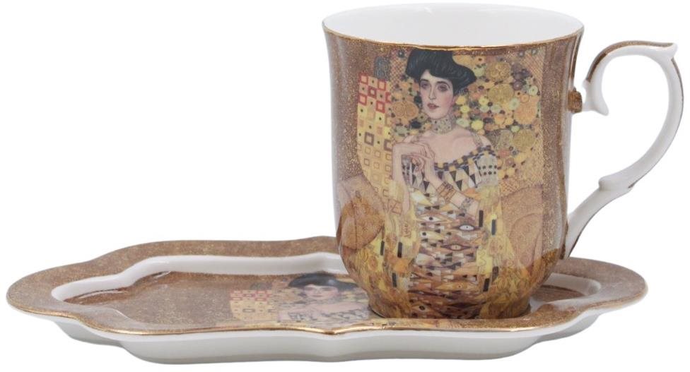 Home Elements porcelánový hrnček 360 ml, s podtáckou, Klimt, Adele