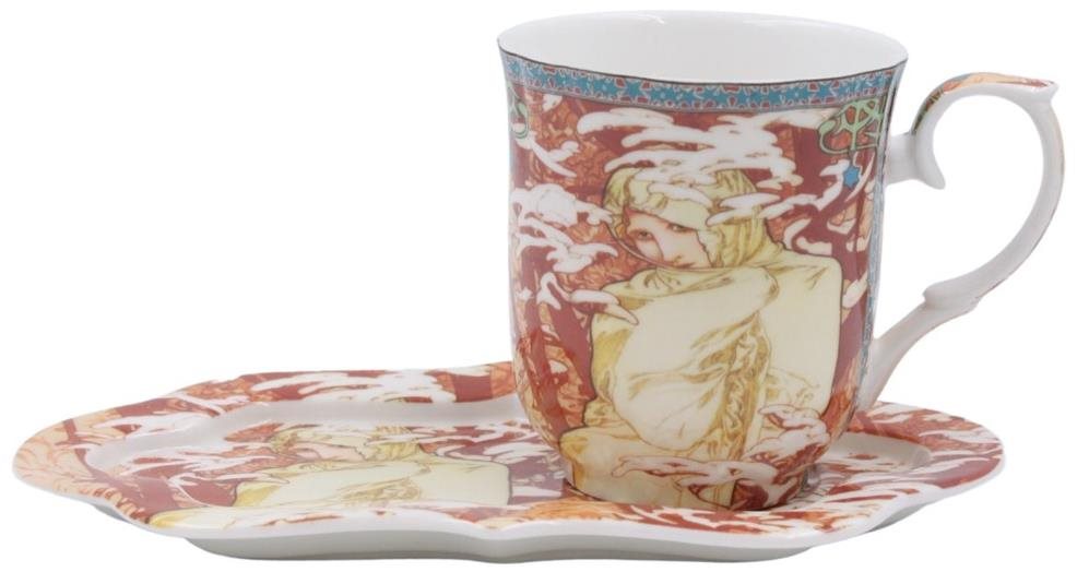 Home Elements porcelánový hrnček 360 ml, s podtáckou, Mucha Zima