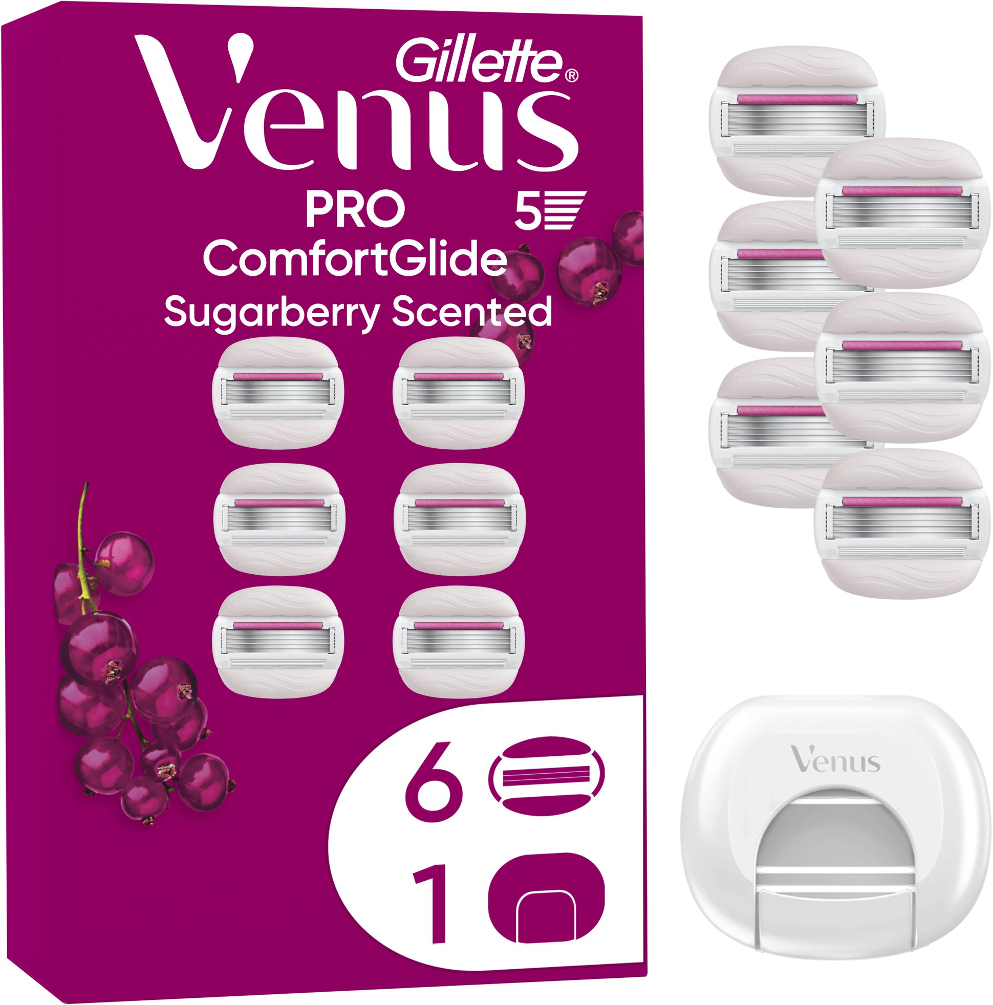 GILLETTE Venus Pro ComfortGlide Sugarberry 6 ks + kryt na žiletku