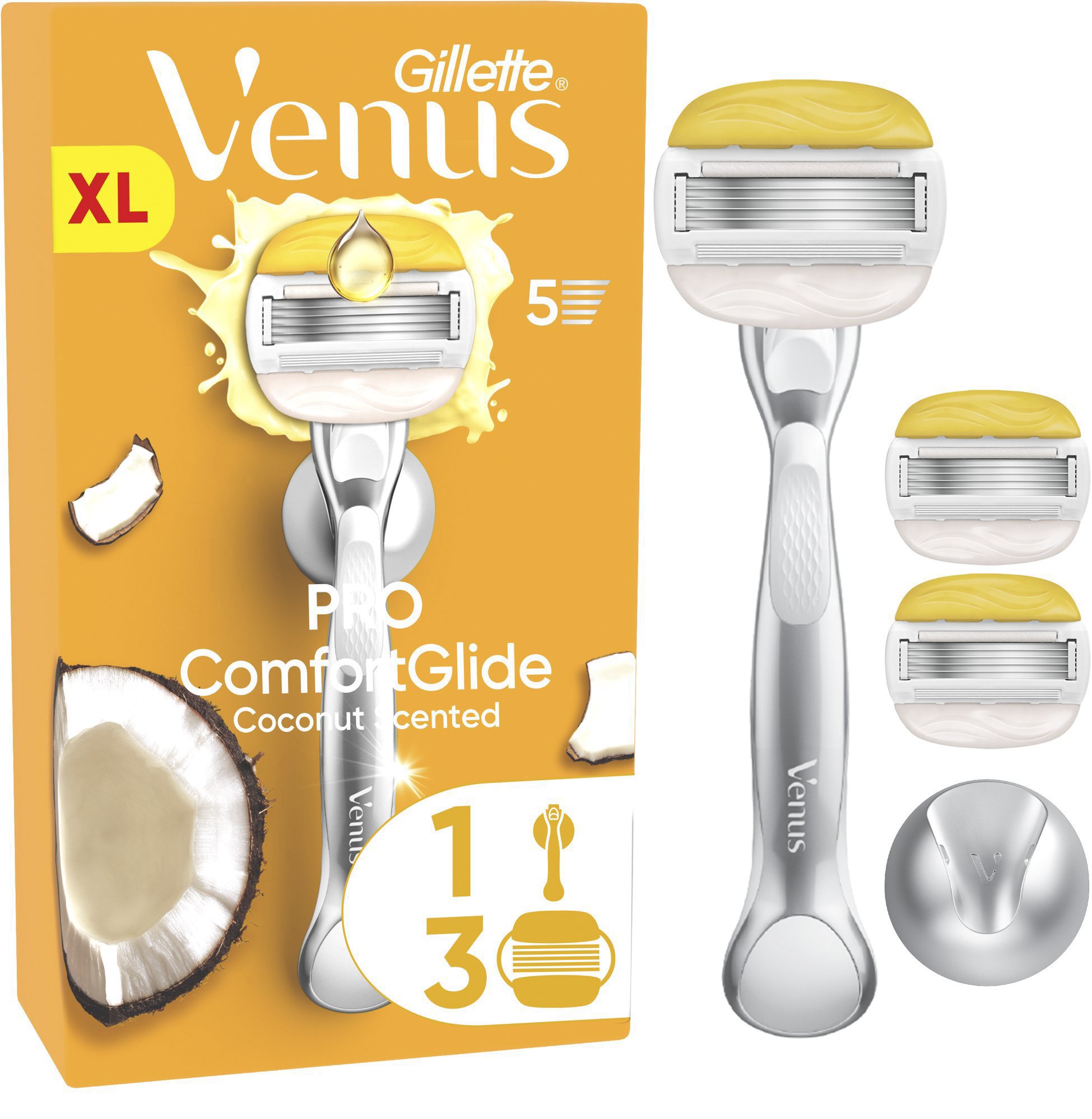 GILLETTE Venus Pro ComfortGlide Coconut + hlavice 3 ks a nástenný držiak
