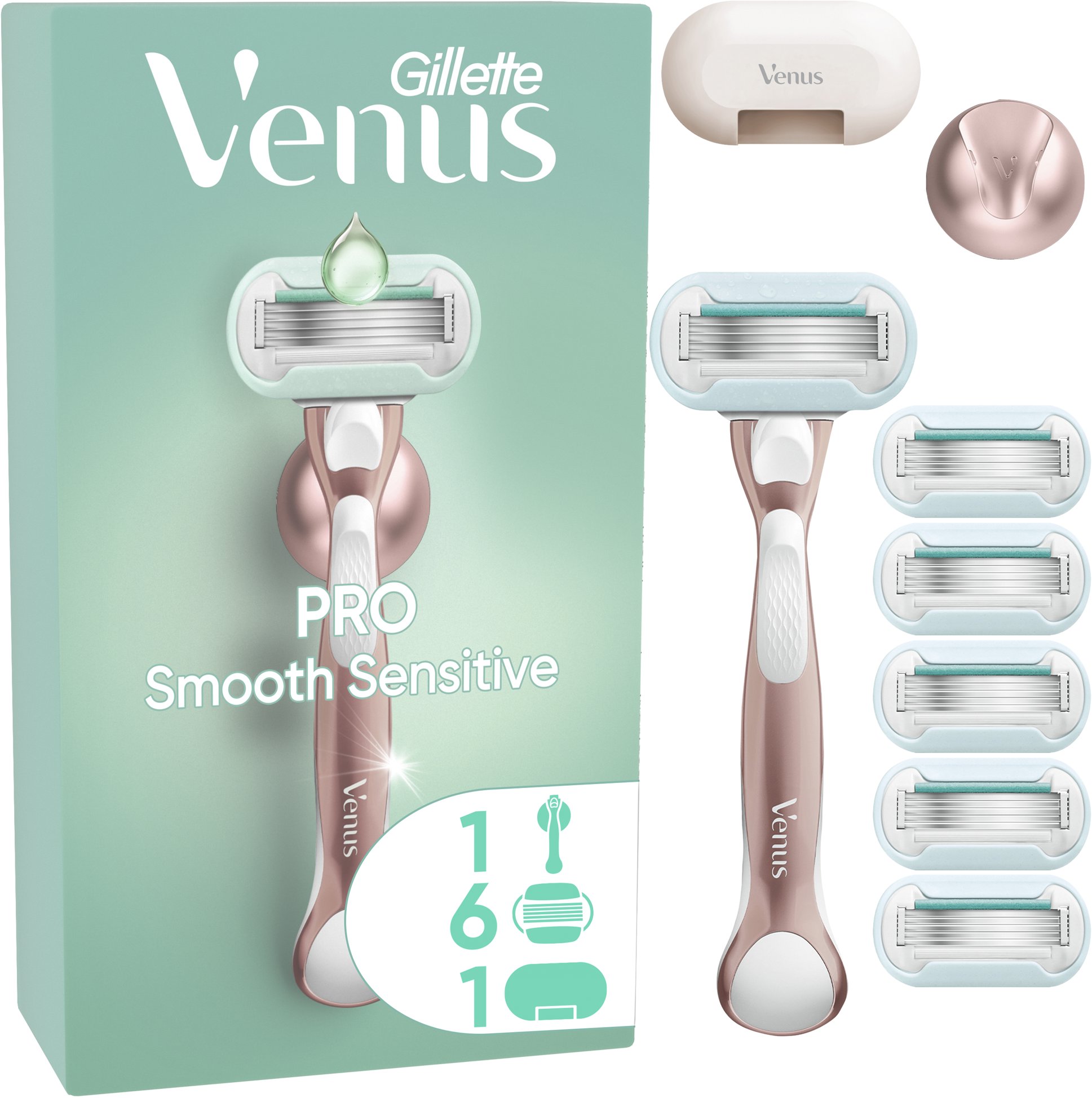 GILLETTE Venus Pro Smooth Sensitive + hlavice 6 ks, kryt na žiletku a držiak