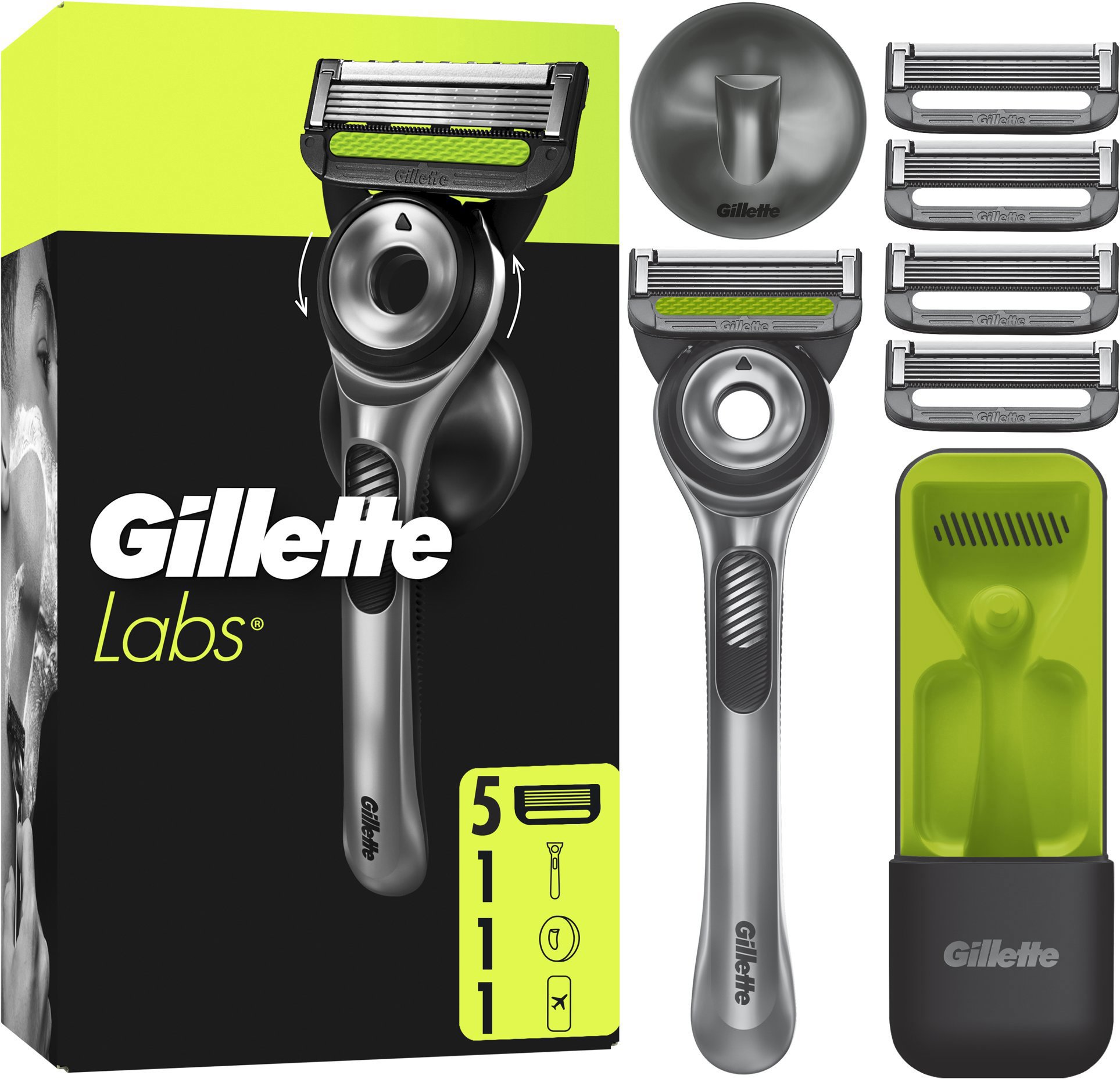 GILLETTE Labs + hlavica 5 ks, nástenný držiačik a cestovné puzdro