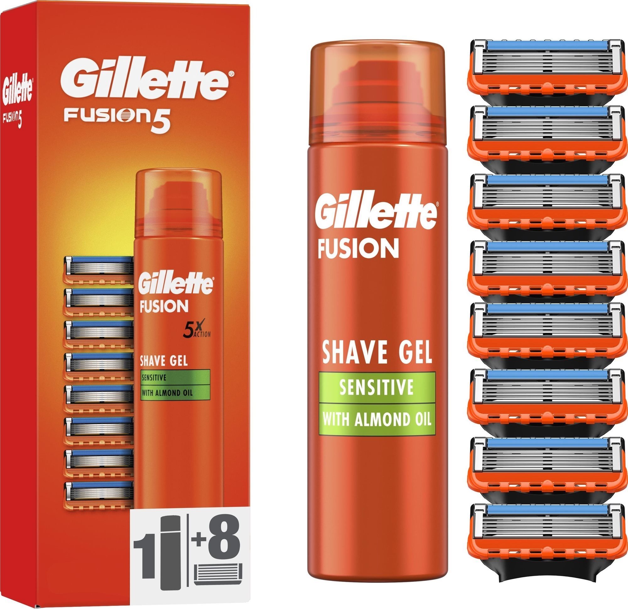 GILLETTE Fusion5 8 ks + Gél Na Holenie Sensitive 200 ml