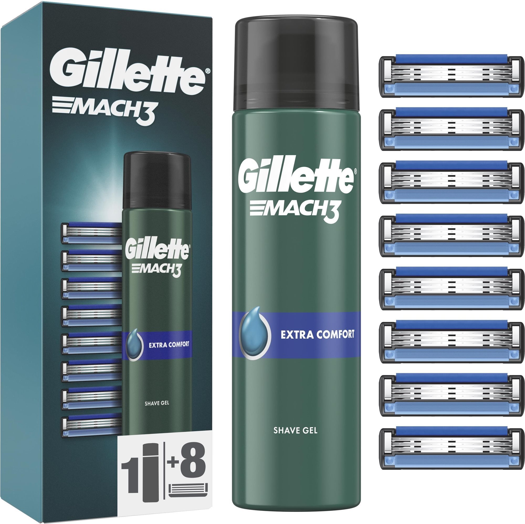 GILLETTE Mach3 8 ks + Gél Na Holenie Extra Comfort 200 ml