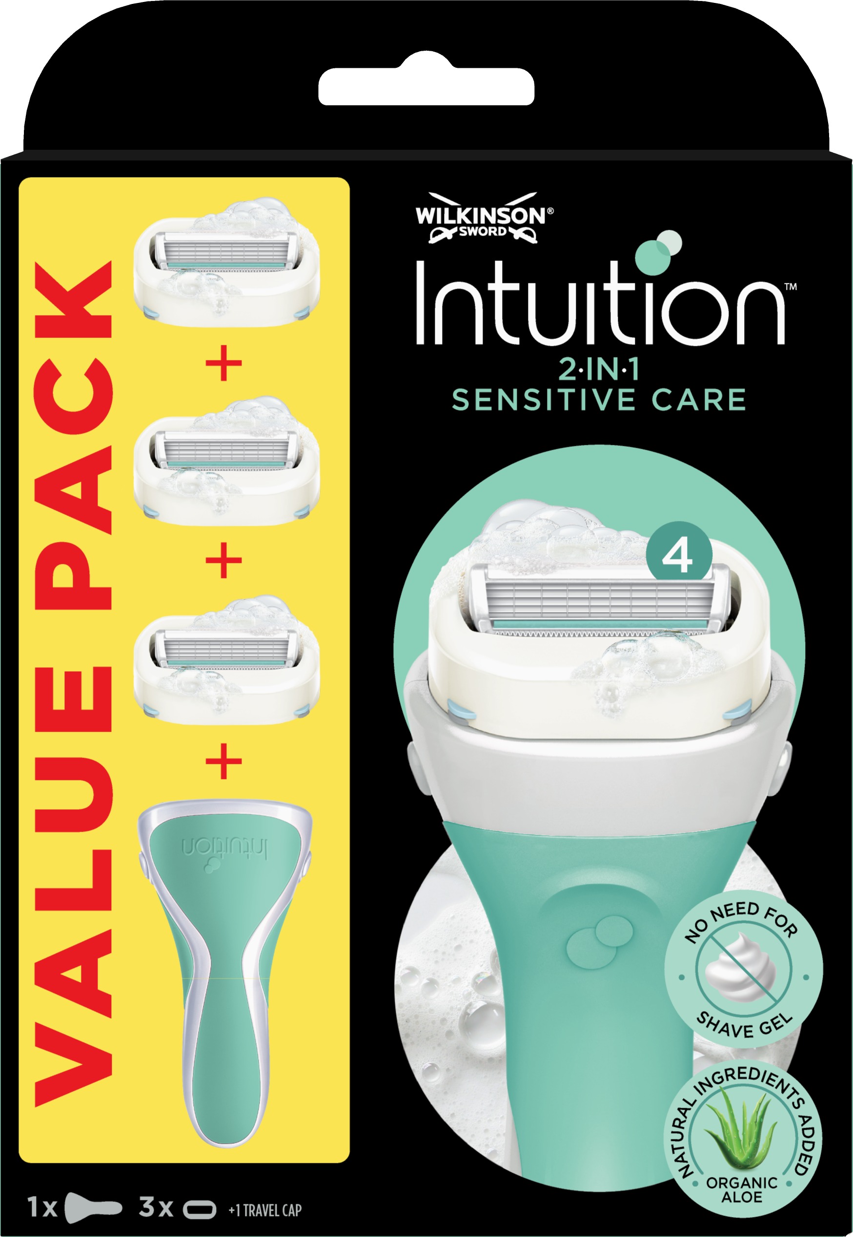 WILKINSON Intuition Naturals Sensitive holiaci strojček + 3 náhradné hlavice