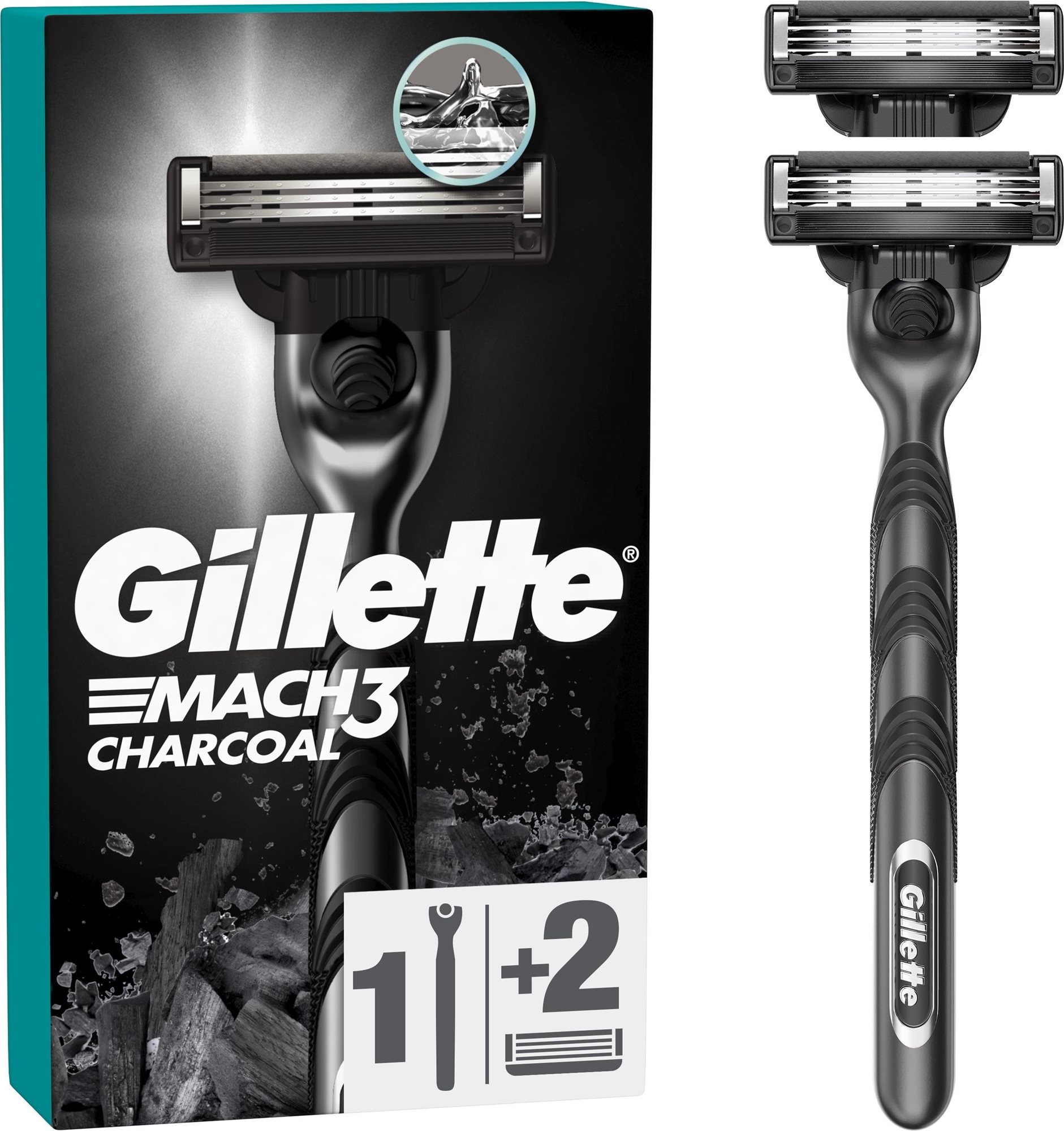 GILLETTE Mach3 Charcoal + hlavice 2 ks