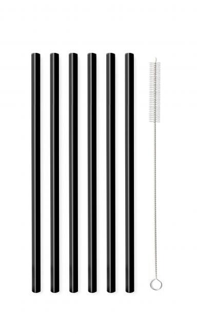 Vialli Design Slamka sklenená čierna, rovná 200 mm, 6 ks + kefka_6599