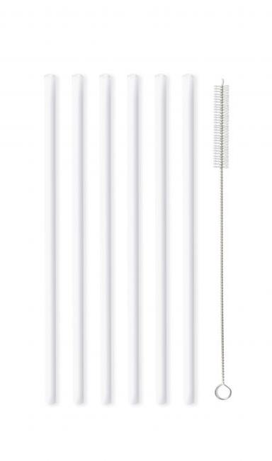 Vialli Design Slamka sklenená biela, rovná 200 mm, 6 ks + kefka_6612