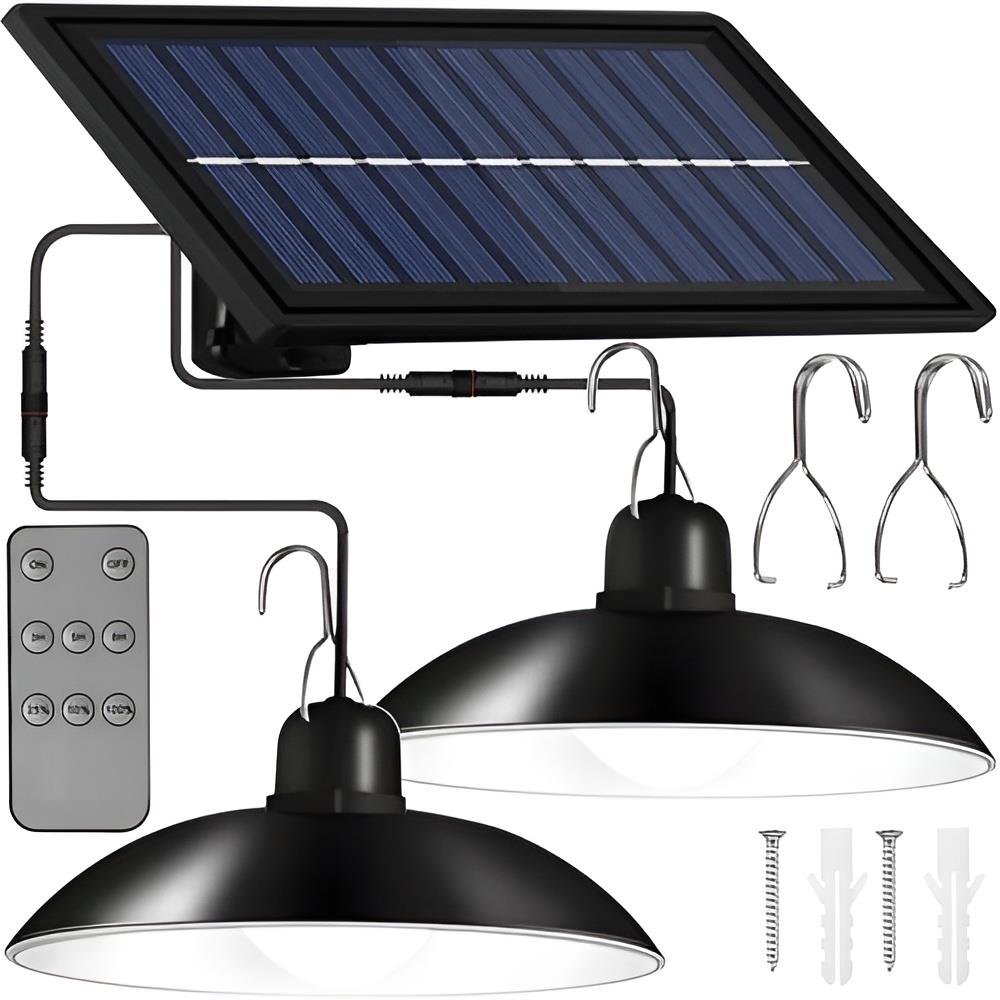 Izoxis 21806 Solárne závesné LED lampy do záhrady DUO s diaľkovým ovládaním, IP44, 3600 mAh, čierne