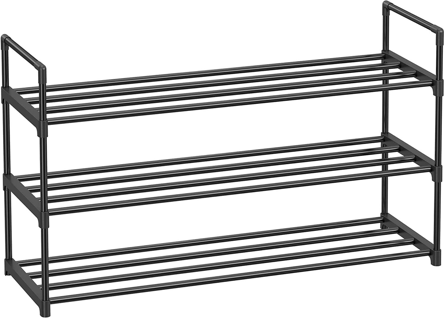 Songmics Botník trojposchodový, kovový, čierny, 30 × 92 × 54 cm