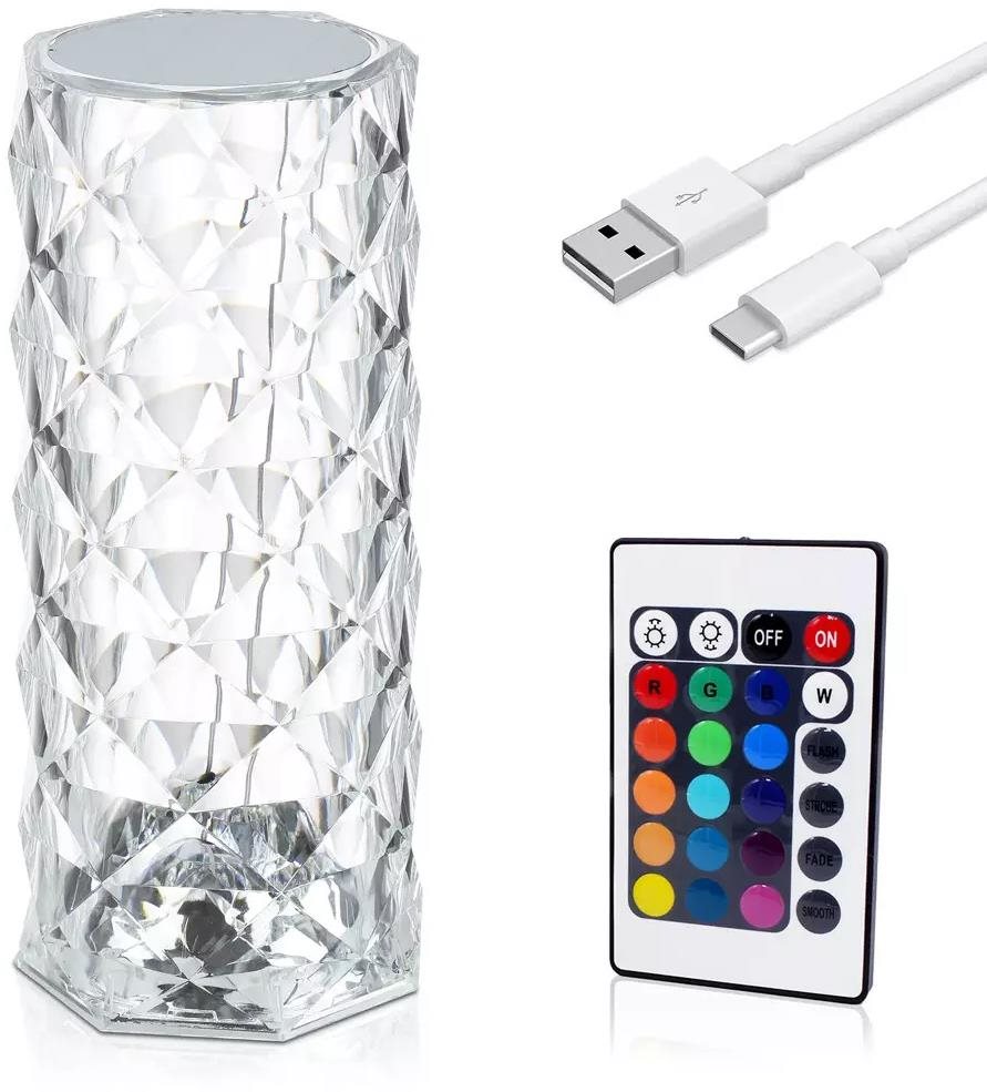 Izoxis 22518 Krištáľová LED stolná lampa, 16 farieb, dotykový panel, diaľkové ovládanie, 400 mAh