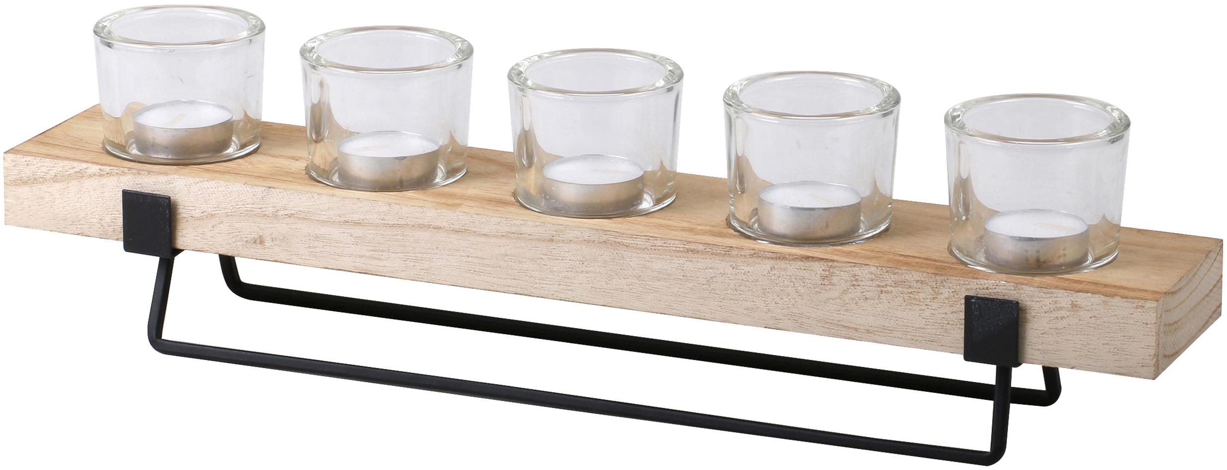 DOCHTMANN Svietnik 46 × 9 × 7 cm na 5 sviečok, drevo/sklo/kov