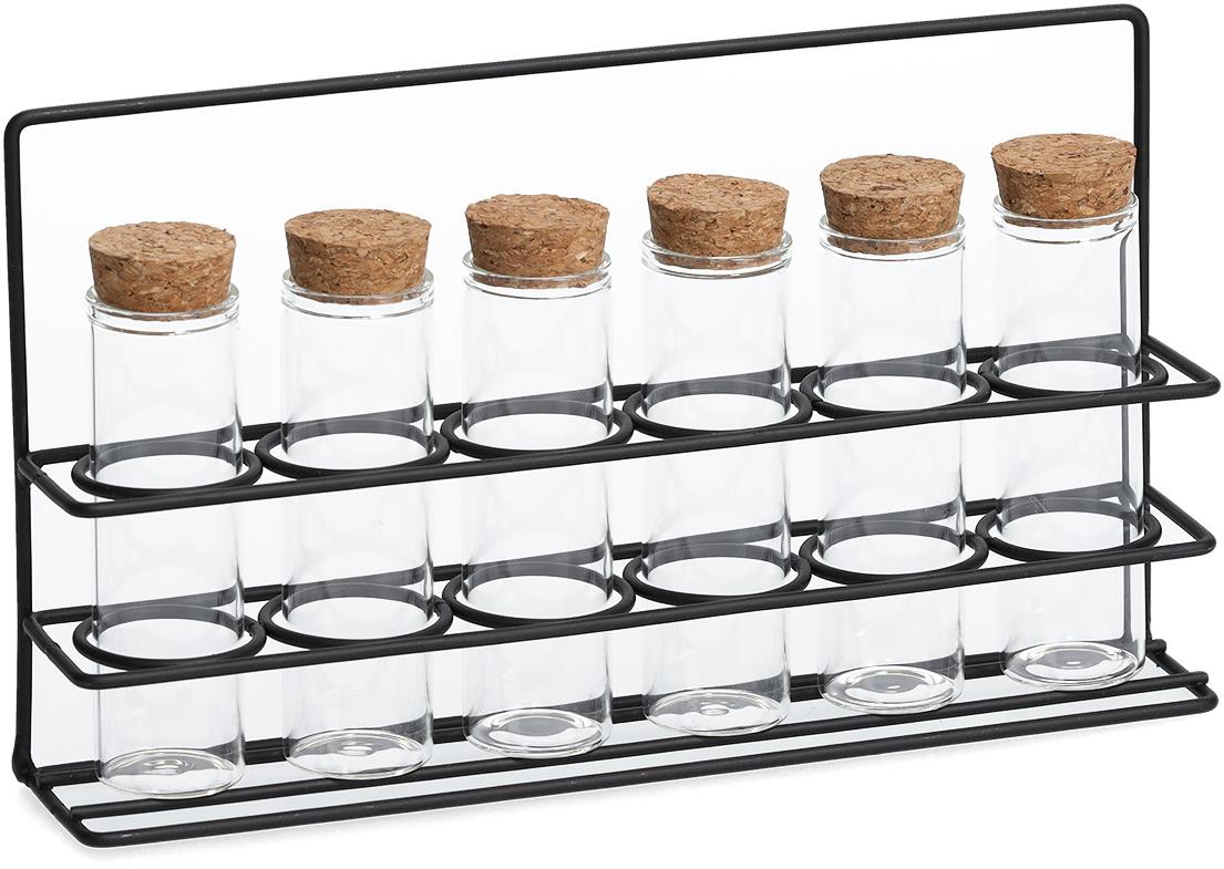 ZELLER – Stojan na korenie, 6× 55 ml, sklenené dózy