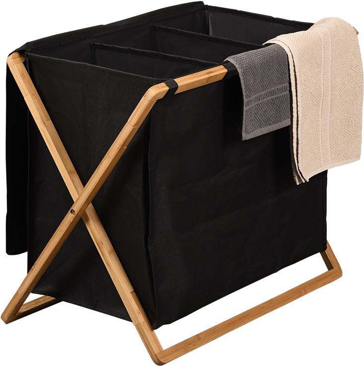 KESPER Kôš na bielizeň triediaci, čierny, bambus, polyester 69 × 56,5 × 41 cm