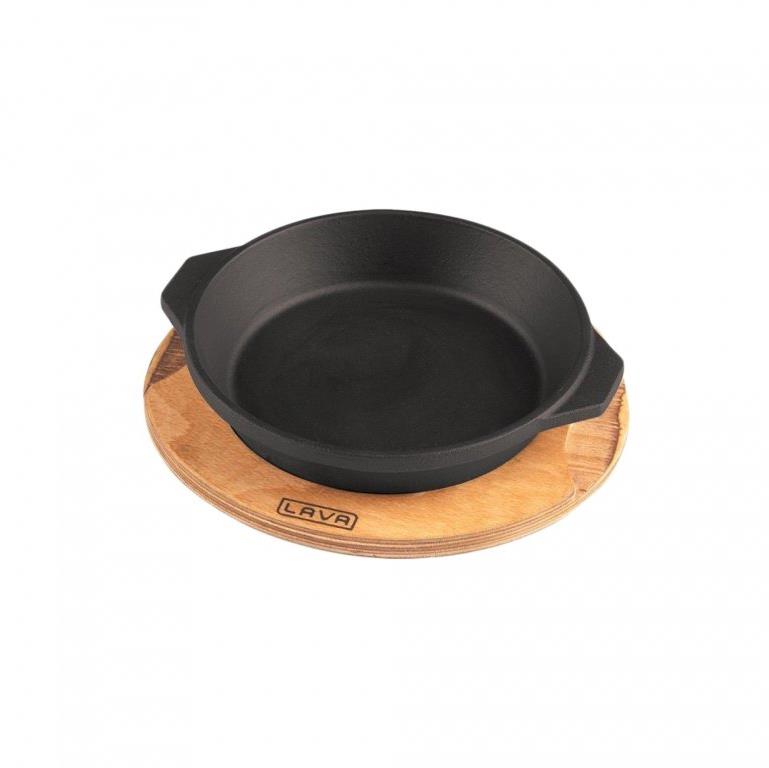 Lava Metal Liatinový servírovací tanier/miska 16 cm s dreveným podstavcom