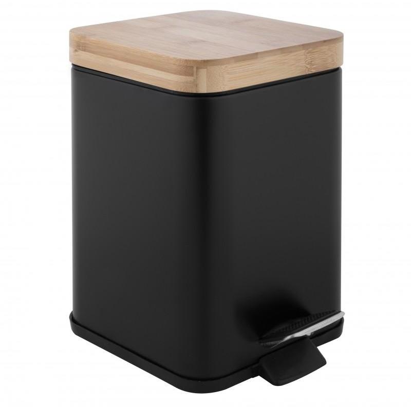 DuraHome Kôš na odpadky Loreto 43945, 3 l, štvorec, bambusové veko, čierny
