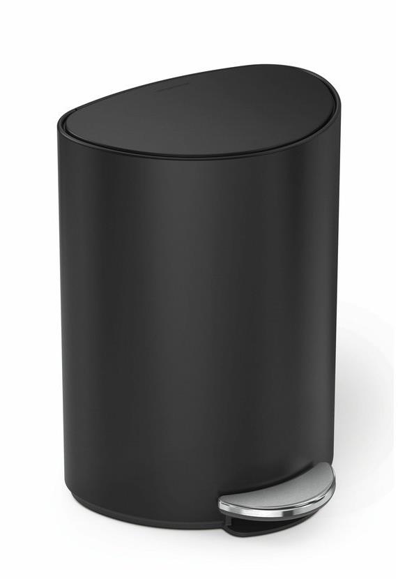 Simplehuman Pedálový odpadkový kôš 6 l, pologuľatý, čierna matná oceľ