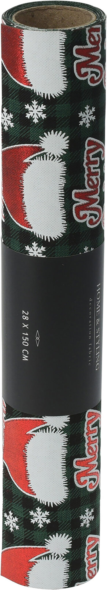 H & L Vianočný behúň so Santovými čiapkami 28 × 200 cm, zelený