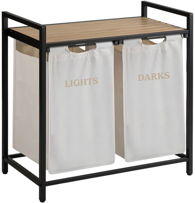 Massido 678301 Koš na prádlo s policí, dvoukomorový, 80 l, béžový