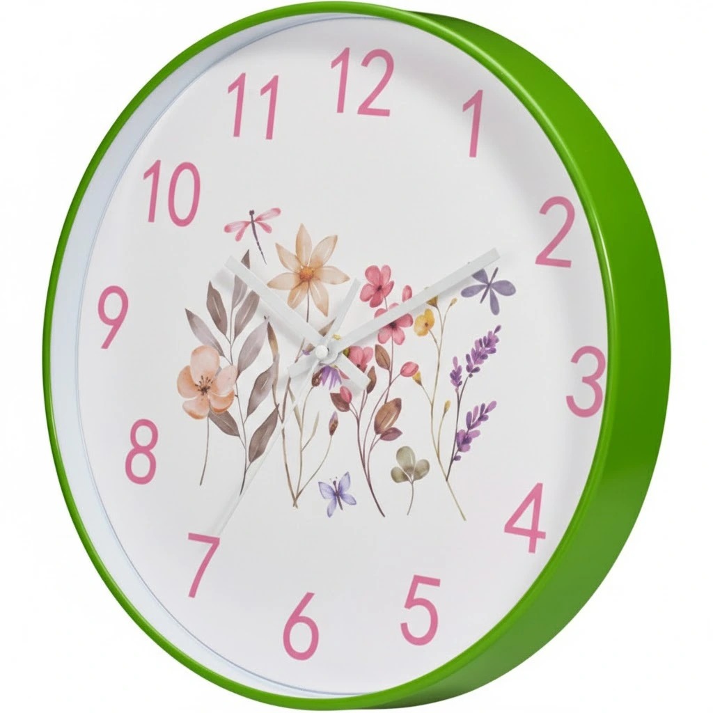Home Styling Collection Nástěnné hodiny zelené s motivem květin, průměr 30 cm