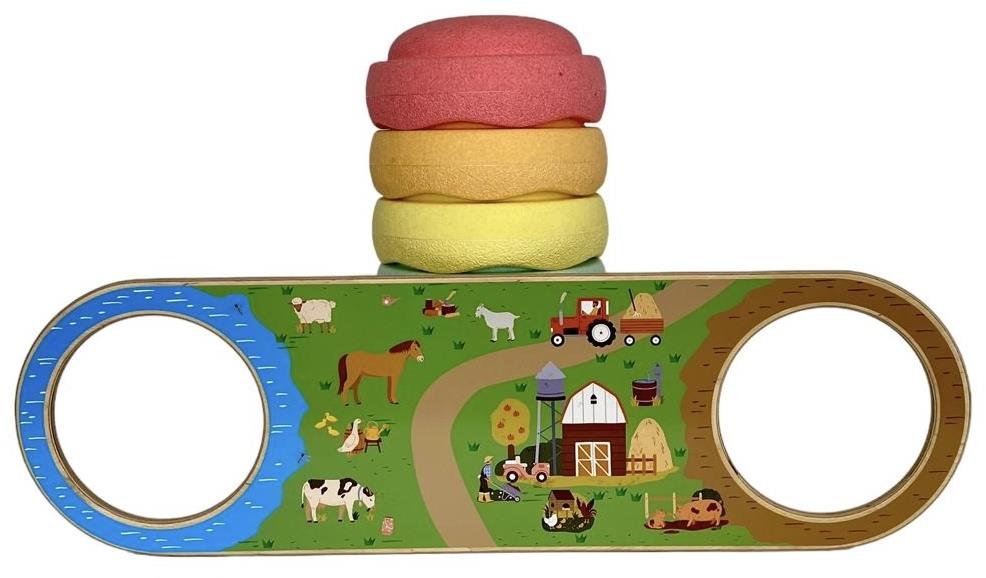 BaaVi Drevený mostík Balance Play s polepom Farma