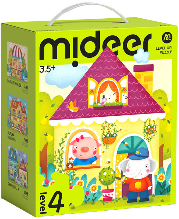 Mideer LEVEL UP! 04 - Pohádkové město puzzle 3v1 (54, 70 s 88 dílků)