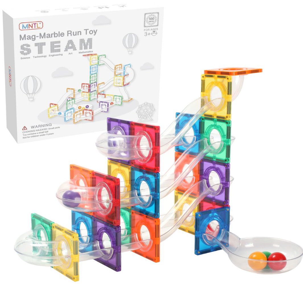 MNTL Magnetická stavebnica Marble run toy, 100 ks, transparentná