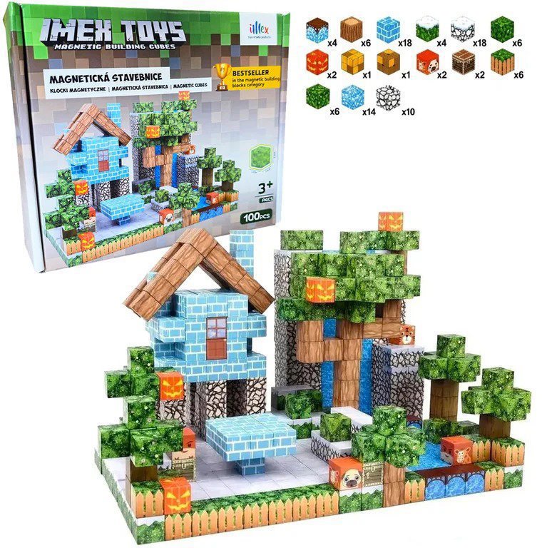 iMex Toys Magnetická stavebnice 100 ks ve stylu minecraft
