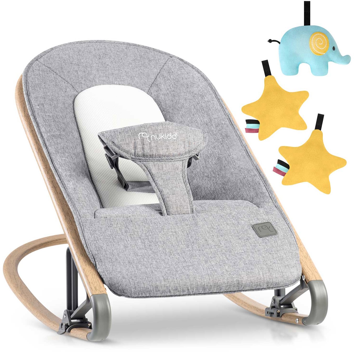 Nukido Hojdacie kreslo s hračkami, sivé