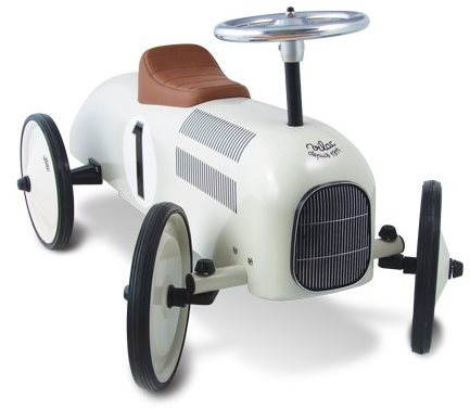 Kovové odrážadlo - Historické pretekárske auto biele