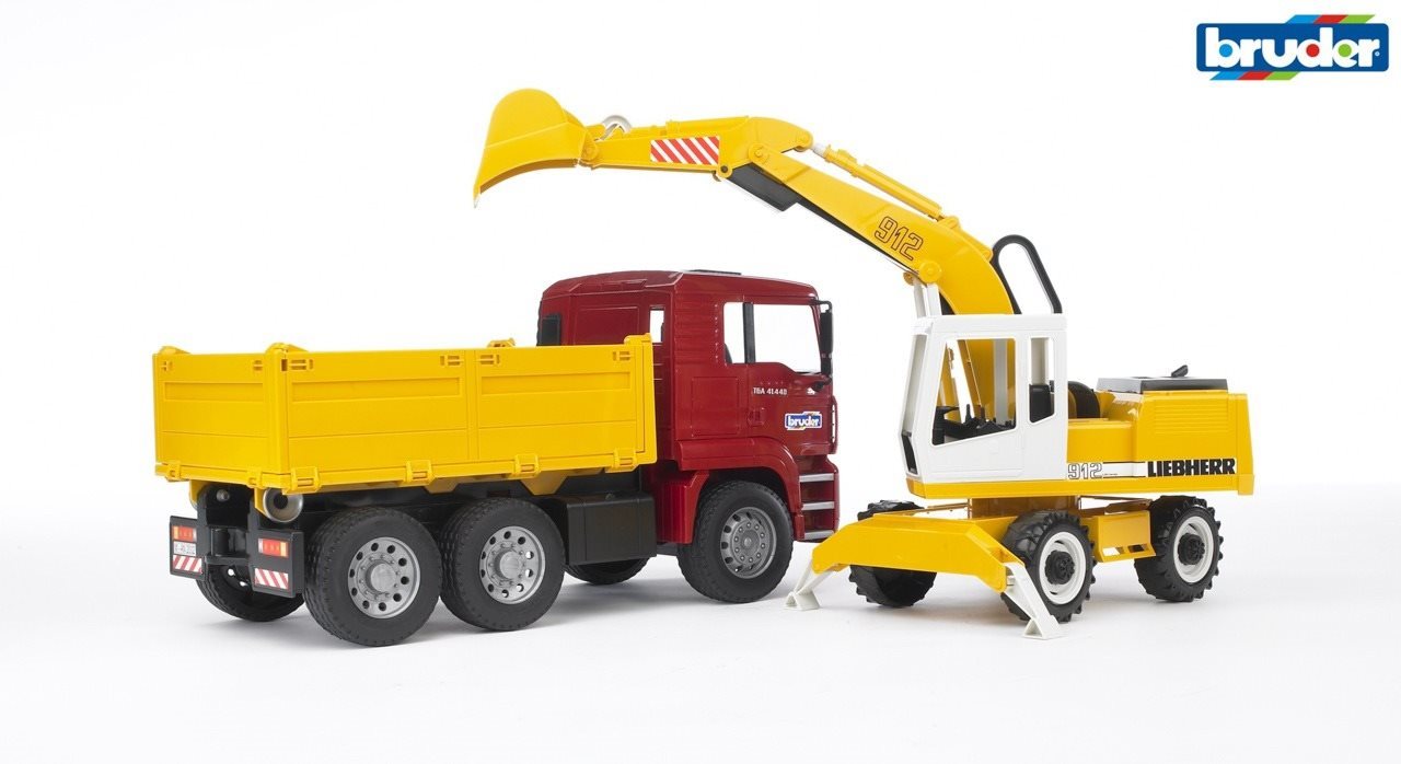 Bruder MAN TGA Nákladné auto s Liebherr bagrom