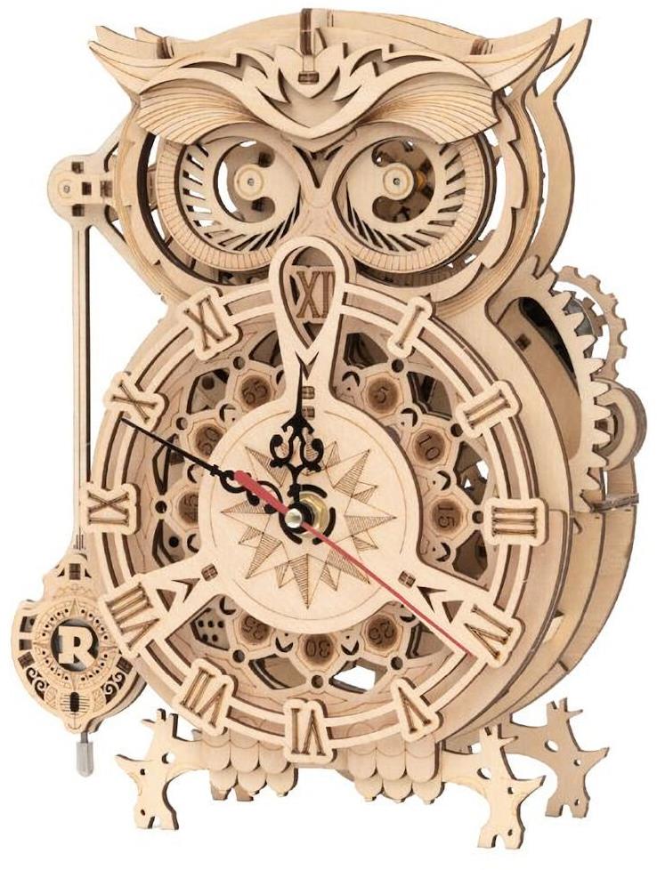 RoboTime 3D drevené mechanické puzzle Sovie hodiny